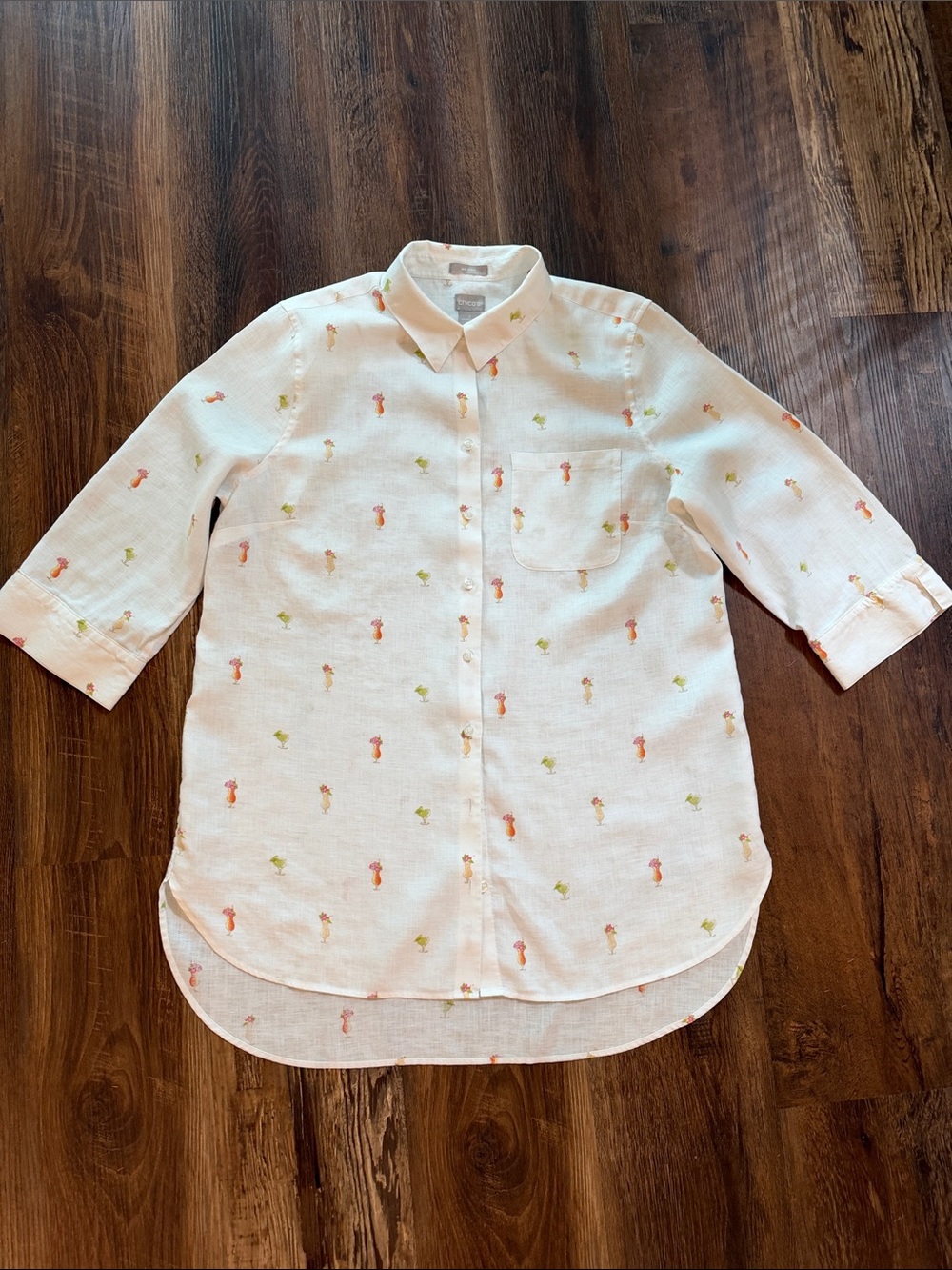 Chico's No Iron Linen Tropical Drink-Print Tunic
